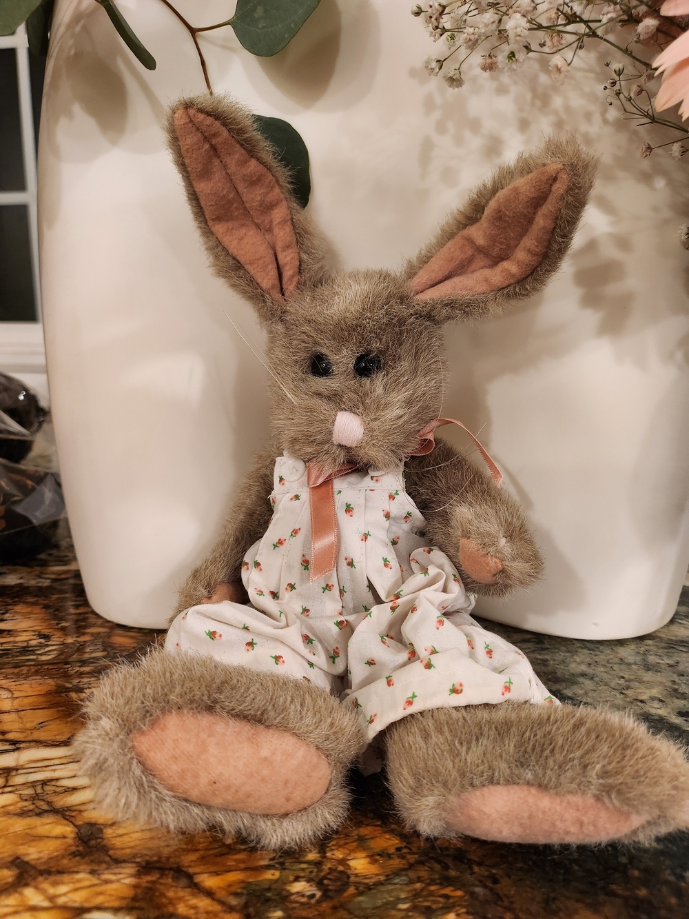 Plush Bunny Rabbit Stuffed Animal in Tan with Pink Accents